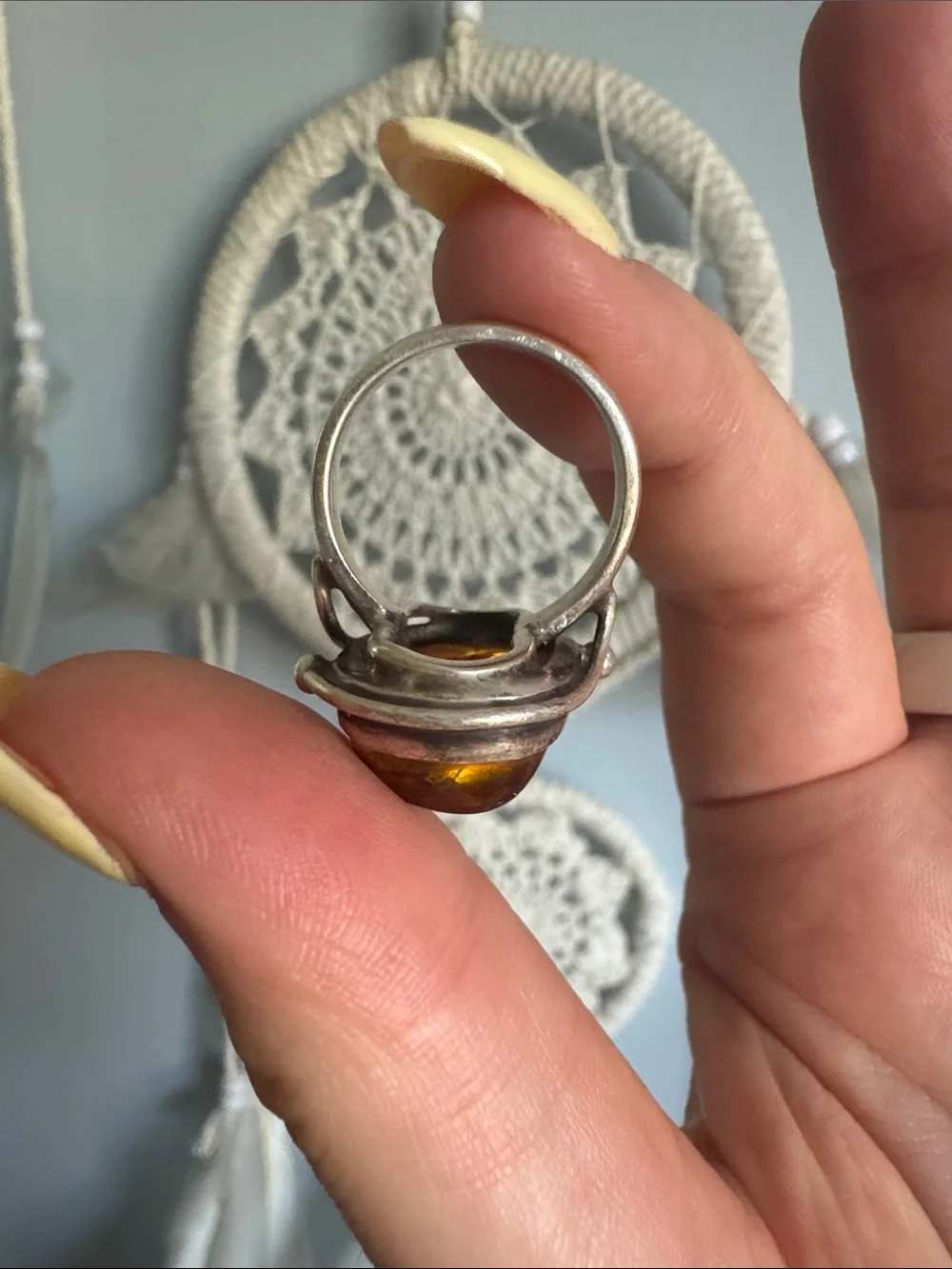 Sterling Silver Amber Statement Ring - Warm Honey Amber